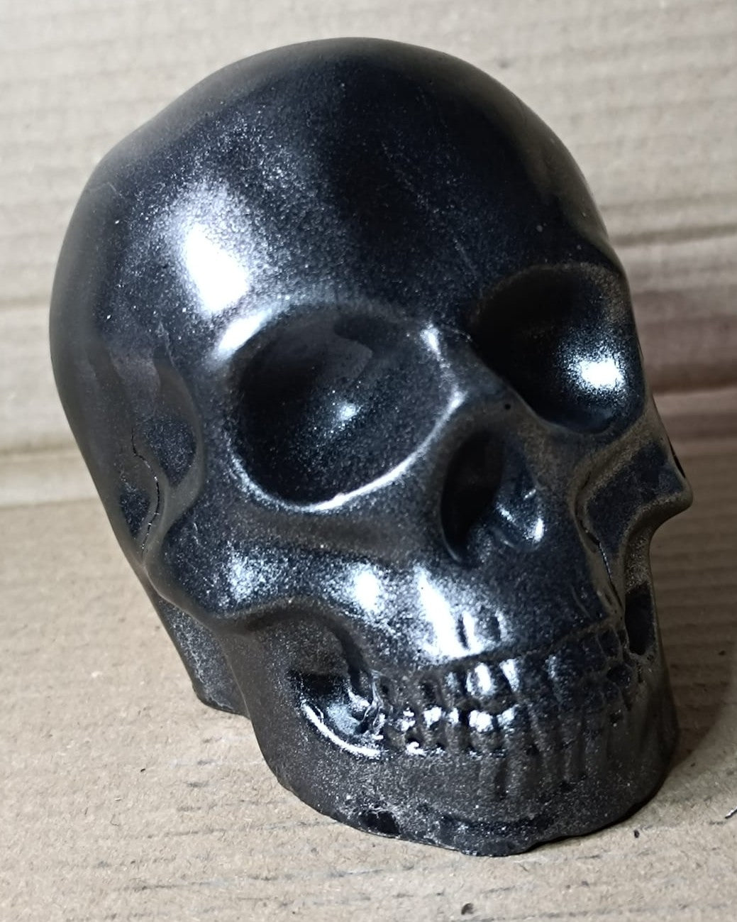 Black Grey Silver Large Handcrafted Jesmonite Skull Paperweight | Decorative & Functional Art