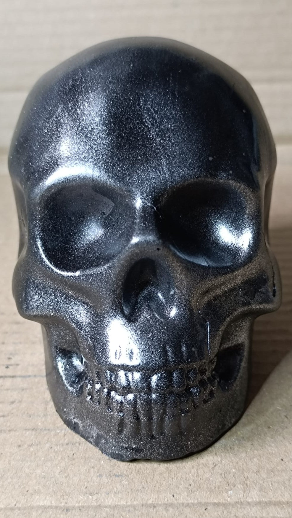 Black Grey Silver Large Handcrafted Jesmonite Skull Paperweight | Decorative & Functional Art