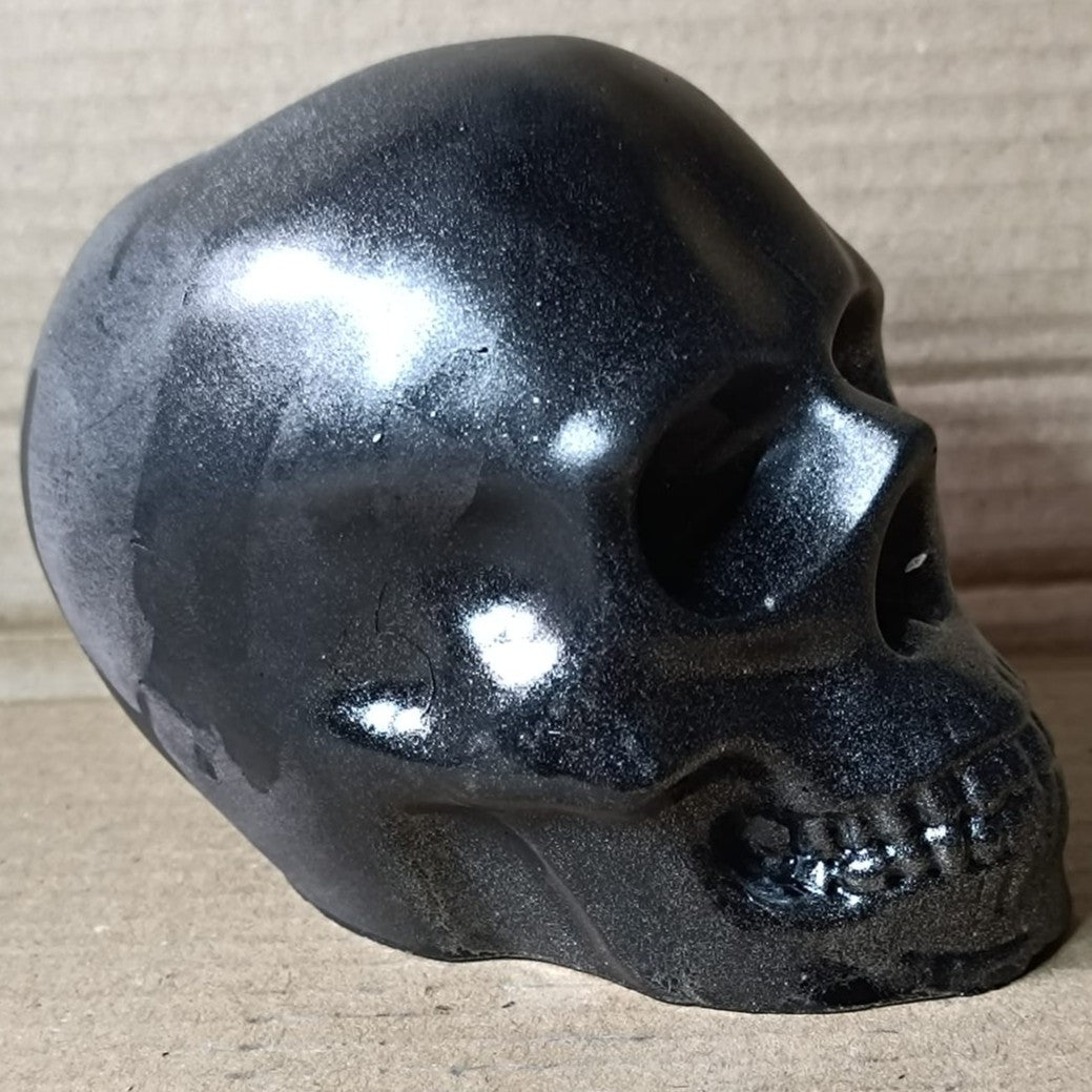 Black Grey Silver Large Handcrafted Jesmonite Skull Paperweight | Decorative & Functional Art