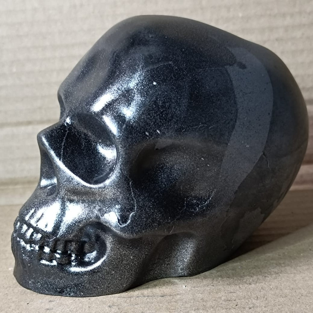 Black Grey Silver Large Handcrafted Jesmonite Skull Paperweight | Decorative & Functional Art