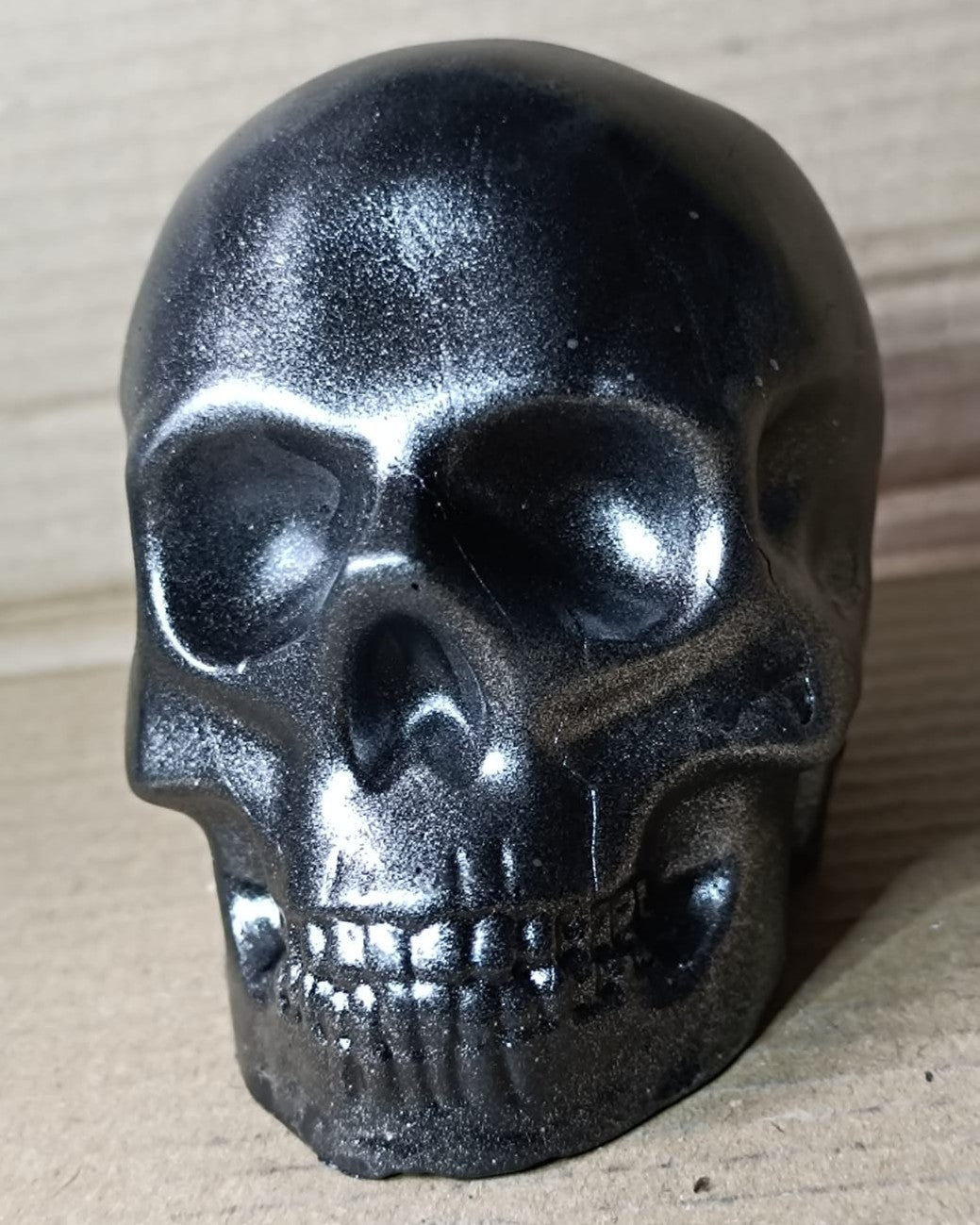 Black Grey Silver Large Handcrafted Jesmonite Skull Paperweight | Decorative & Functional Art