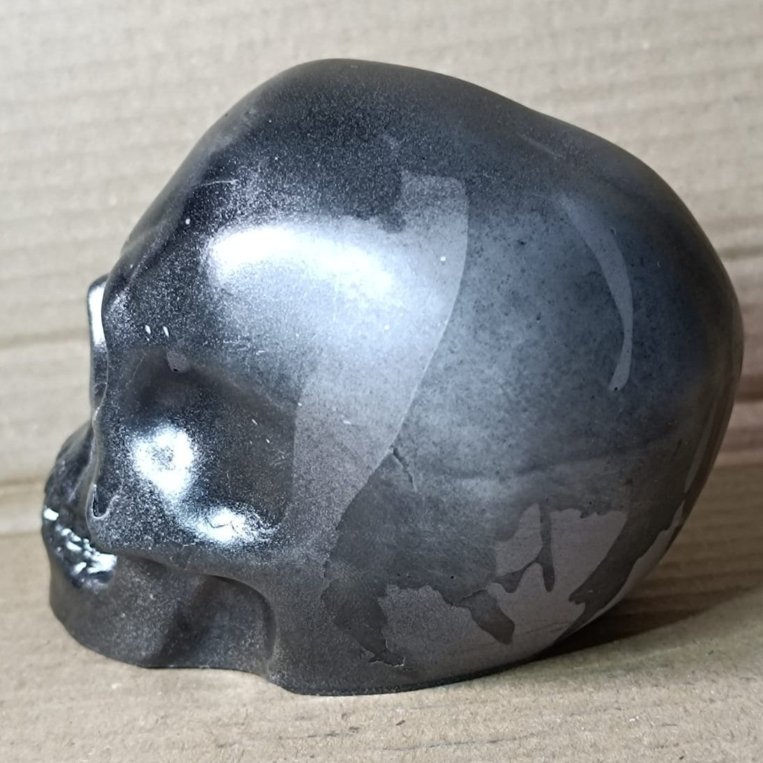 Black Grey Silver Large Handcrafted Jesmonite Skull Paperweight | Decorative & Functional Art