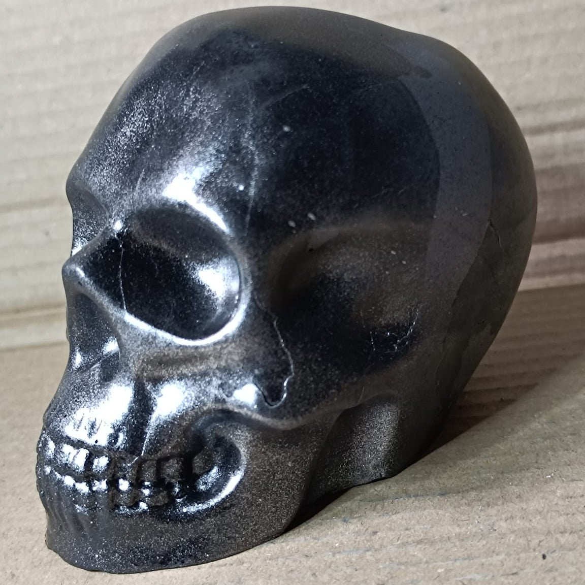 Black Grey Silver Large Handcrafted Jesmonite Skull Paperweight | Decorative & Functional Art