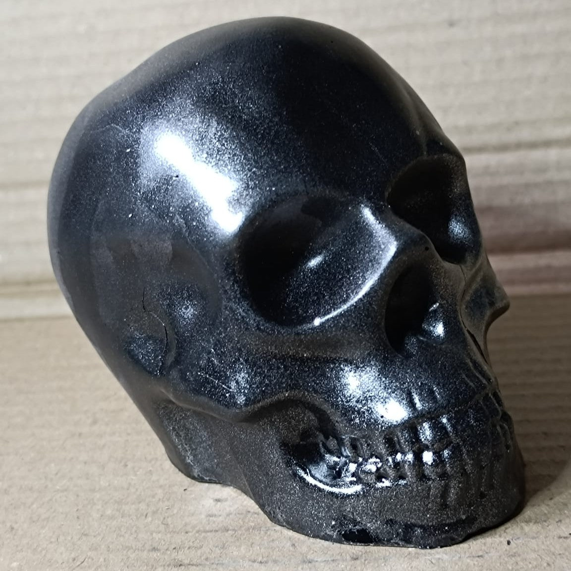 Black Grey Silver Large Handcrafted Jesmonite Skull Paperweight | Decorative & Functional Art