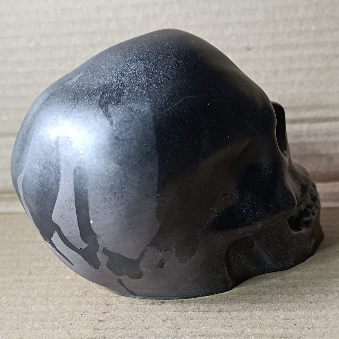 Black Grey Silver Large Handcrafted Jesmonite Skull Paperweight | Decorative & Functional Art