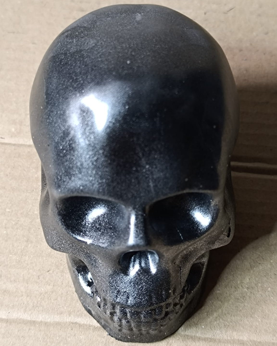 Black Grey Silver Large Handcrafted Jesmonite Skull Paperweight | Decorative & Functional Art