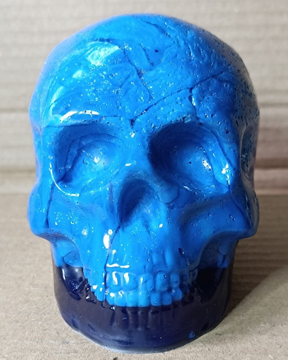 Blue Lagoon Large Handcrafted Epoxy Resin Jesmonite Skull Paperweight | Decorative & Functional Art