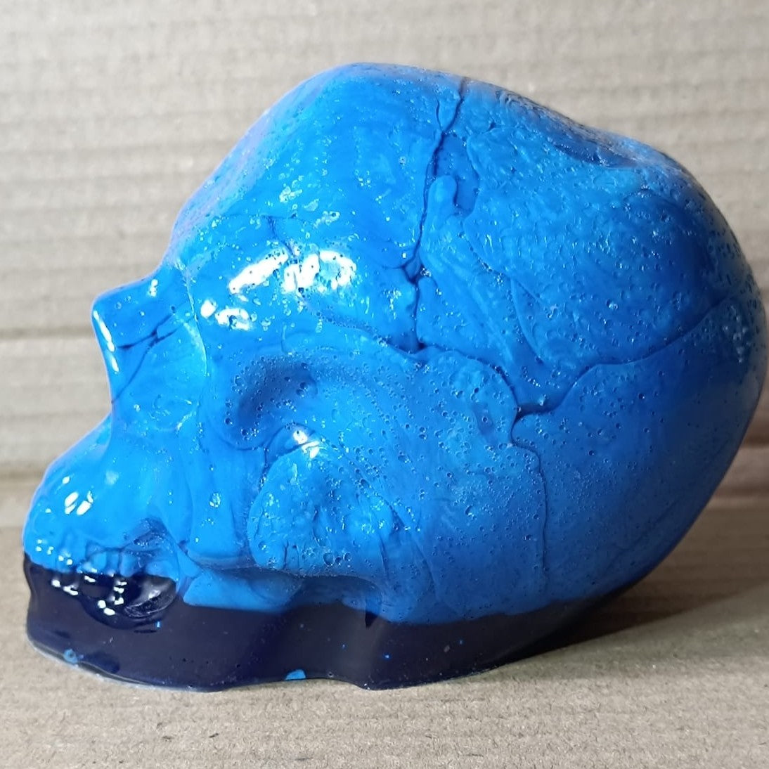 Blue Lagoon Large Handcrafted Epoxy Resin Jesmonite Skull Paperweight | Decorative & Functional Art