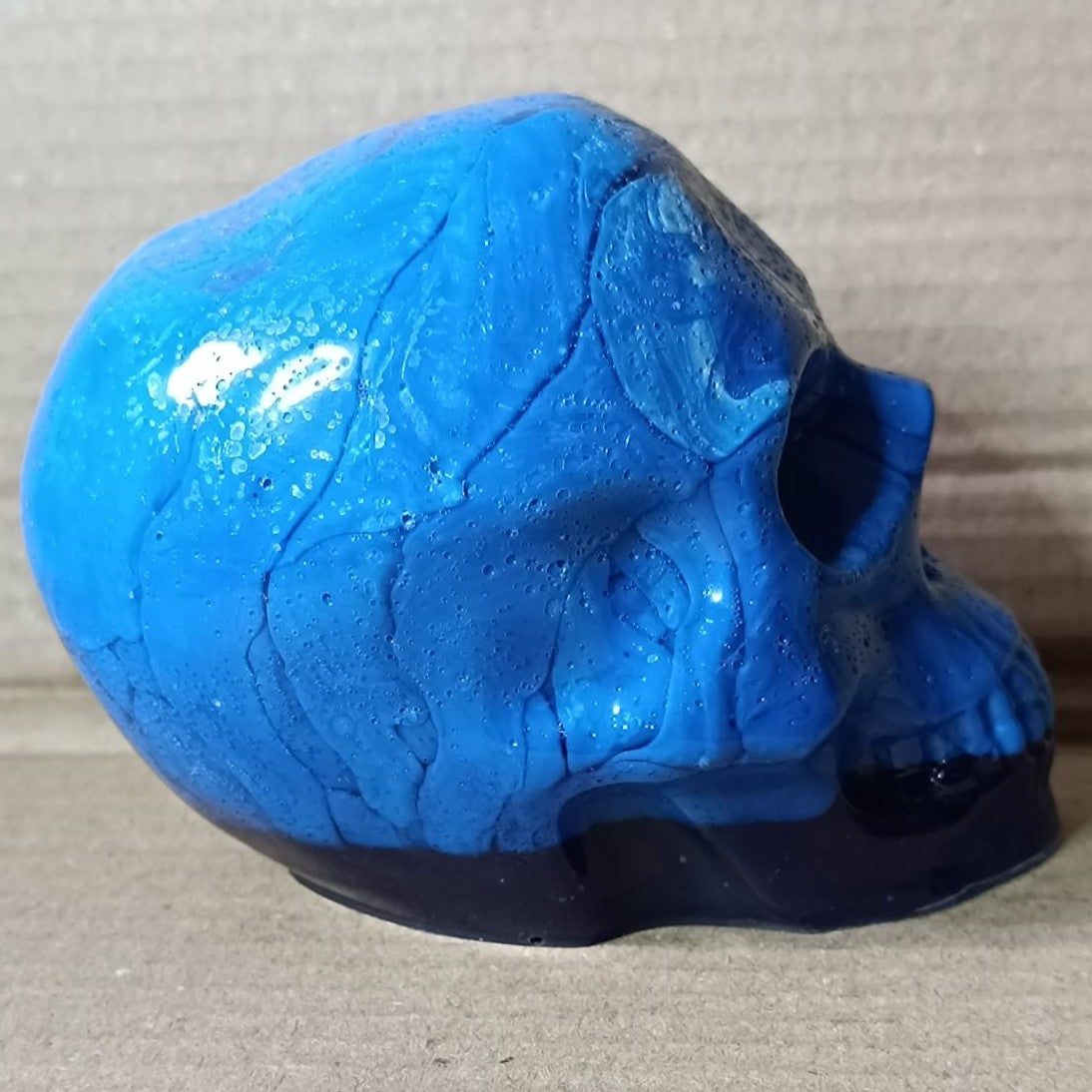Blue Lagoon Large Handcrafted Epoxy Resin Jesmonite Skull Paperweight | Decorative & Functional Art