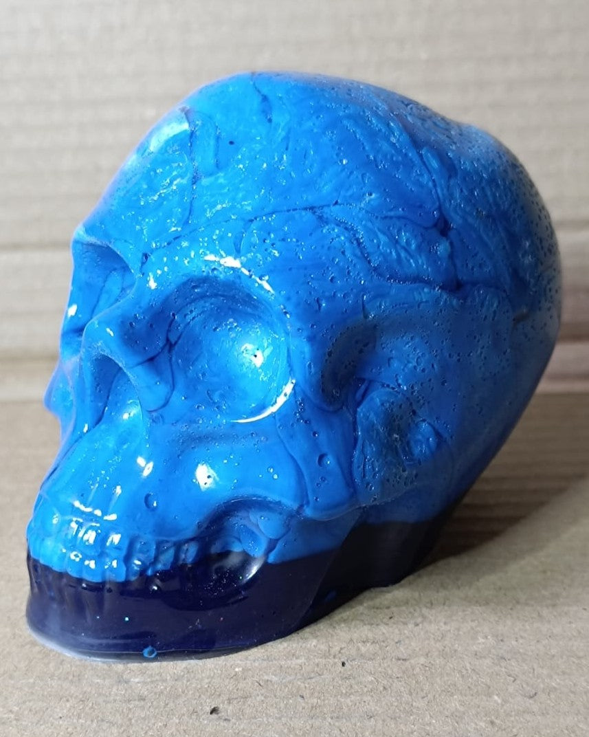 Blue Lagoon Large Handcrafted Epoxy Resin Jesmonite Skull Paperweight | Decorative & Functional Art