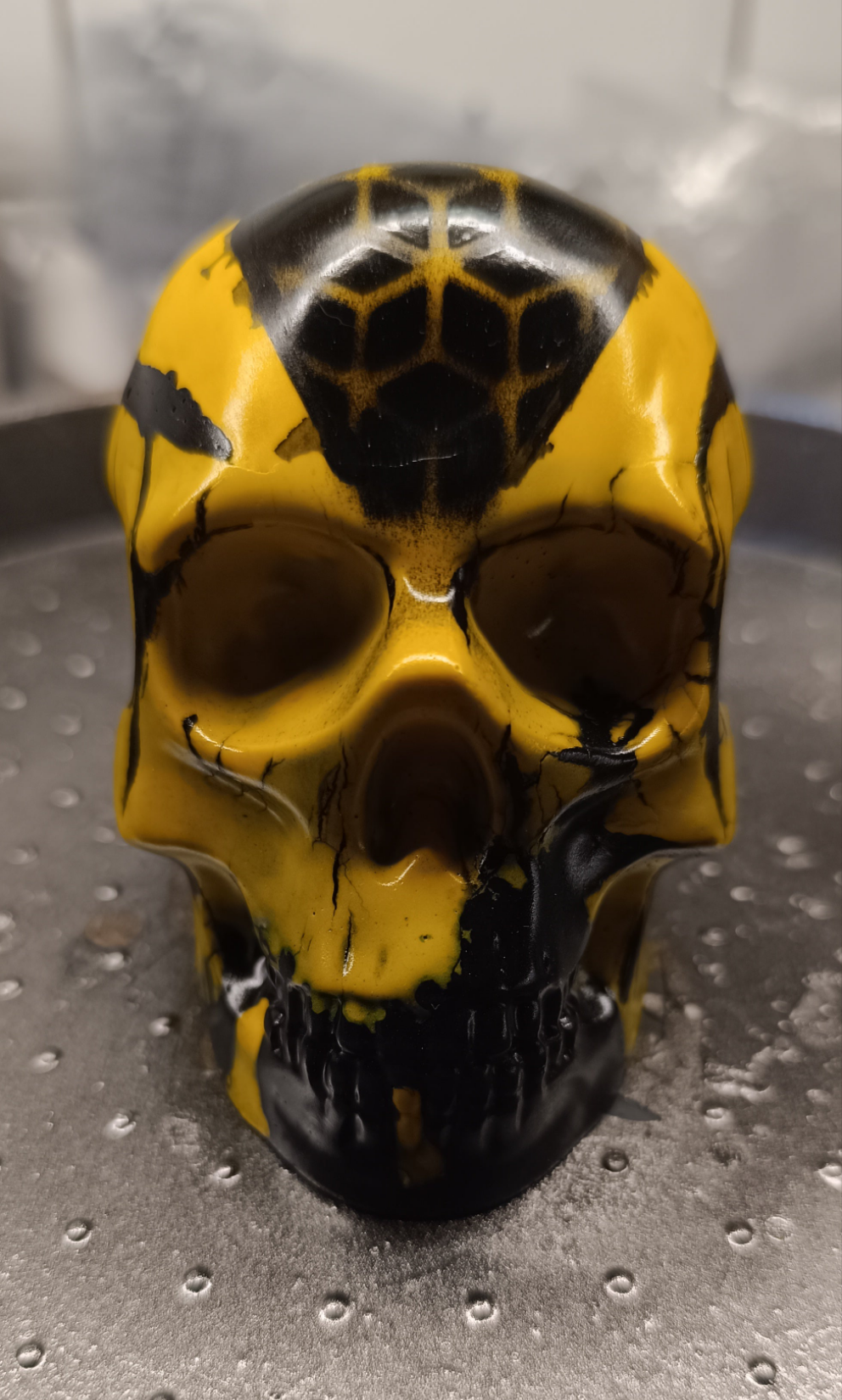 Large Handcrafted Skull Ornament – Jesmonite & Epoxy Resin | Decorative & Functional Art - Black & Yellow