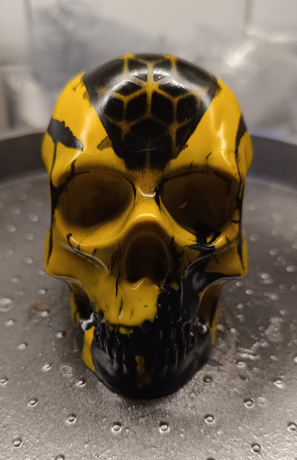 Large Handcrafted Skull Ornament – Jesmonite & Epoxy Resin | Decorative & Functional Art - Black & Yellow