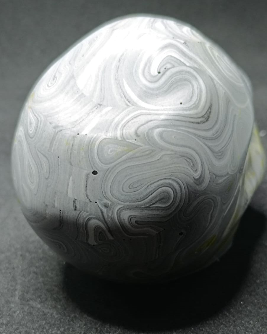 Large Handcrafted Skull Ornament – Marbled Grey with Subtle Yellow Accents
