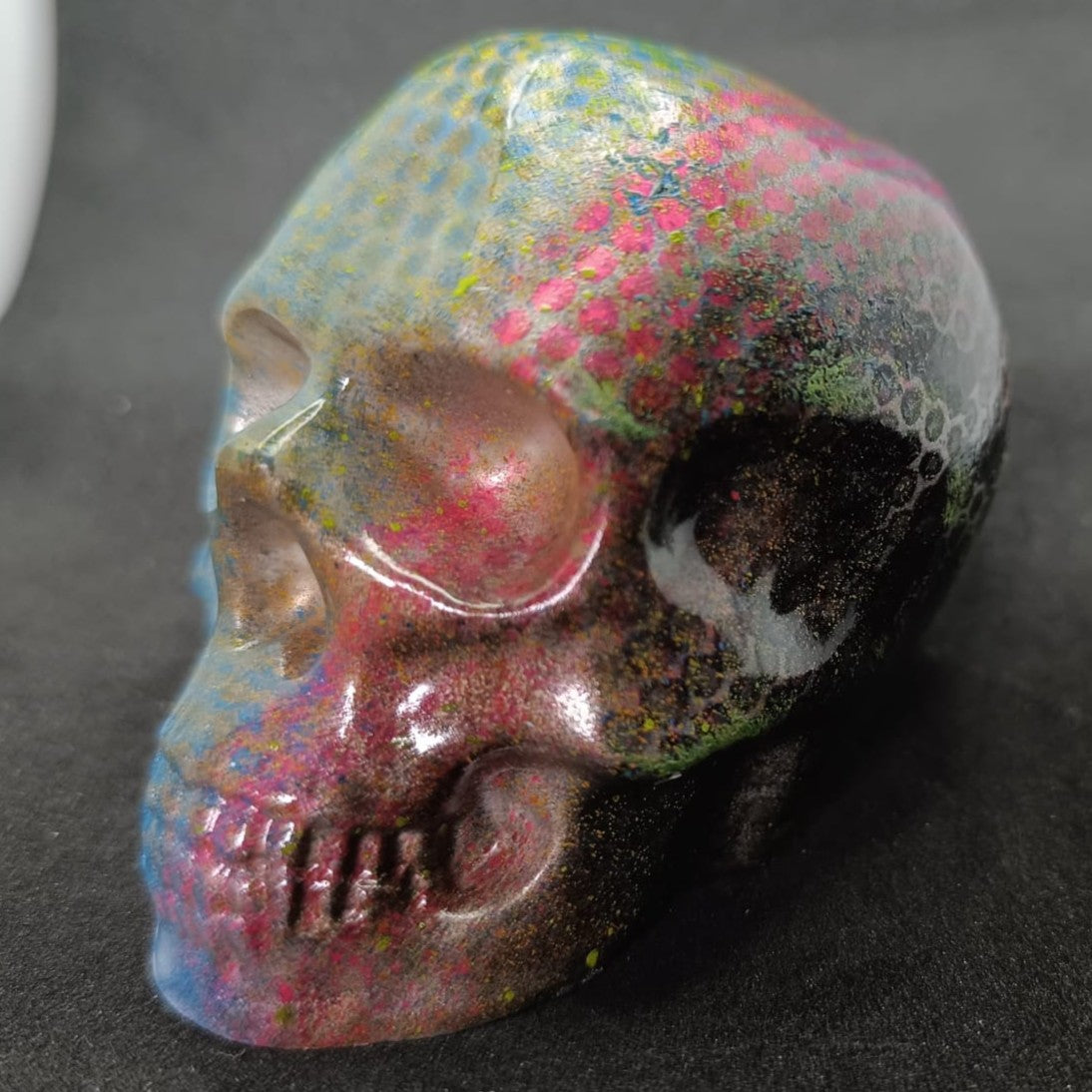 Large Handcrafted Skull Ornament – Jesmonite & Epoxy Resin | Decorative & Functional Art - Dot Matrix Modern Retro