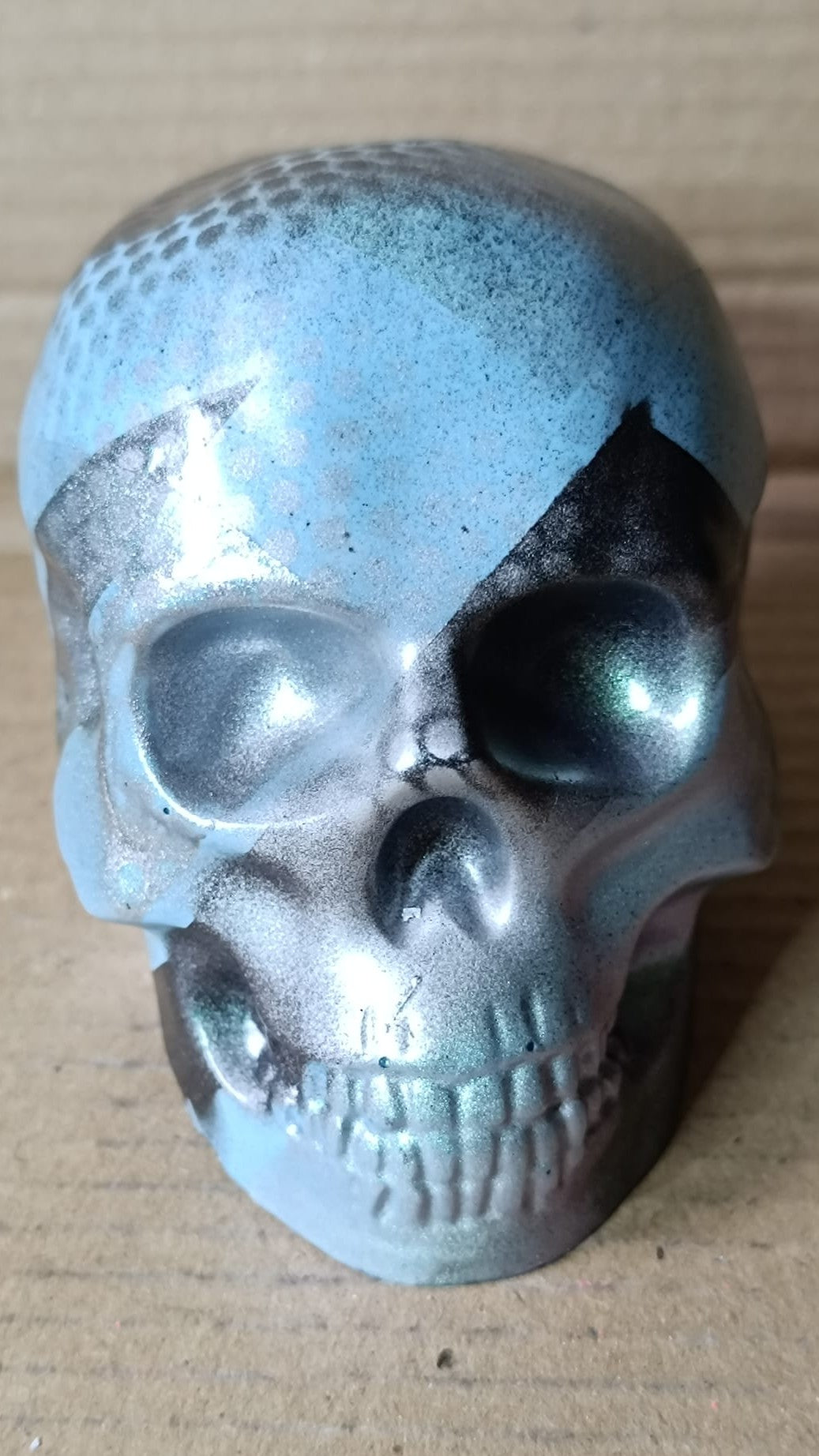 Blue/Green/Black Abstract Large Handcrafted Jesmonite Skull Paperweight | Decorative & Functional Art