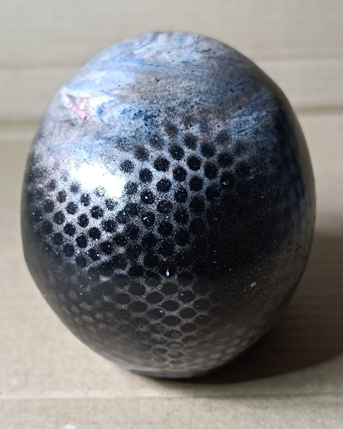 Blue Marble Black Silver Large Handcrafted Jesmonite Skull Paperweight | Decorative & Functional Art