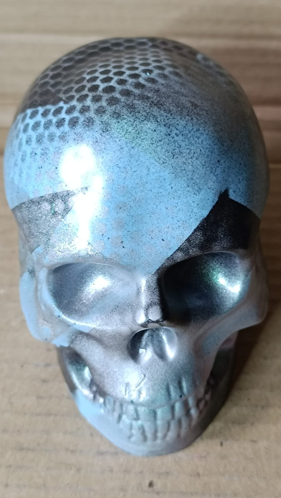 Blue/Green/Black Abstract Large Handcrafted Jesmonite Skull Paperweight | Decorative & Functional Art
