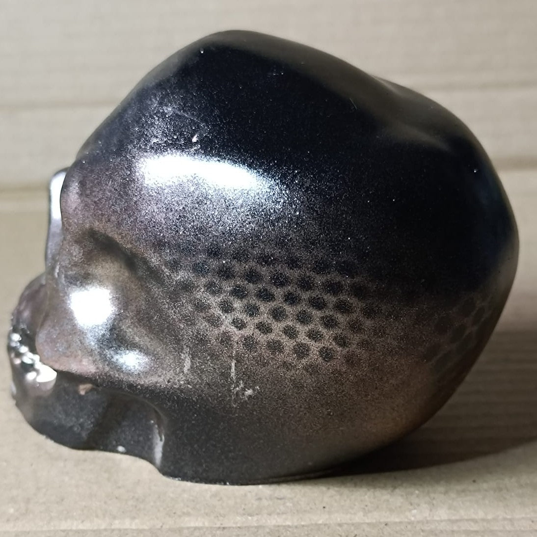 Gun Metal Black Silver Large Handcrafted Jesmonite Skull Paperweight | Decorative & Functional Art