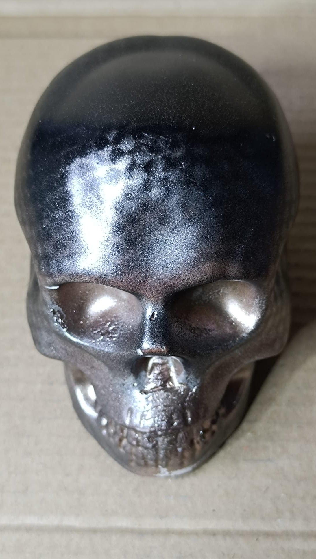 Gun Metal Black Silver Large Handcrafted Jesmonite Skull Paperweight | Decorative & Functional Art