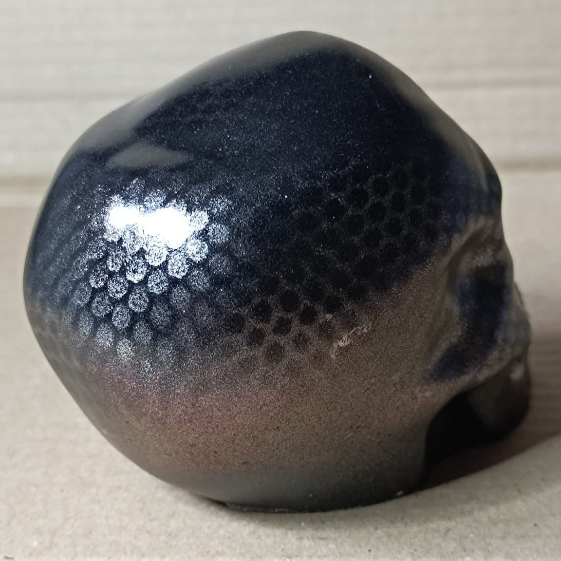 Gun Metal Black Silver Large Handcrafted Jesmonite Skull Paperweight | Decorative & Functional Art