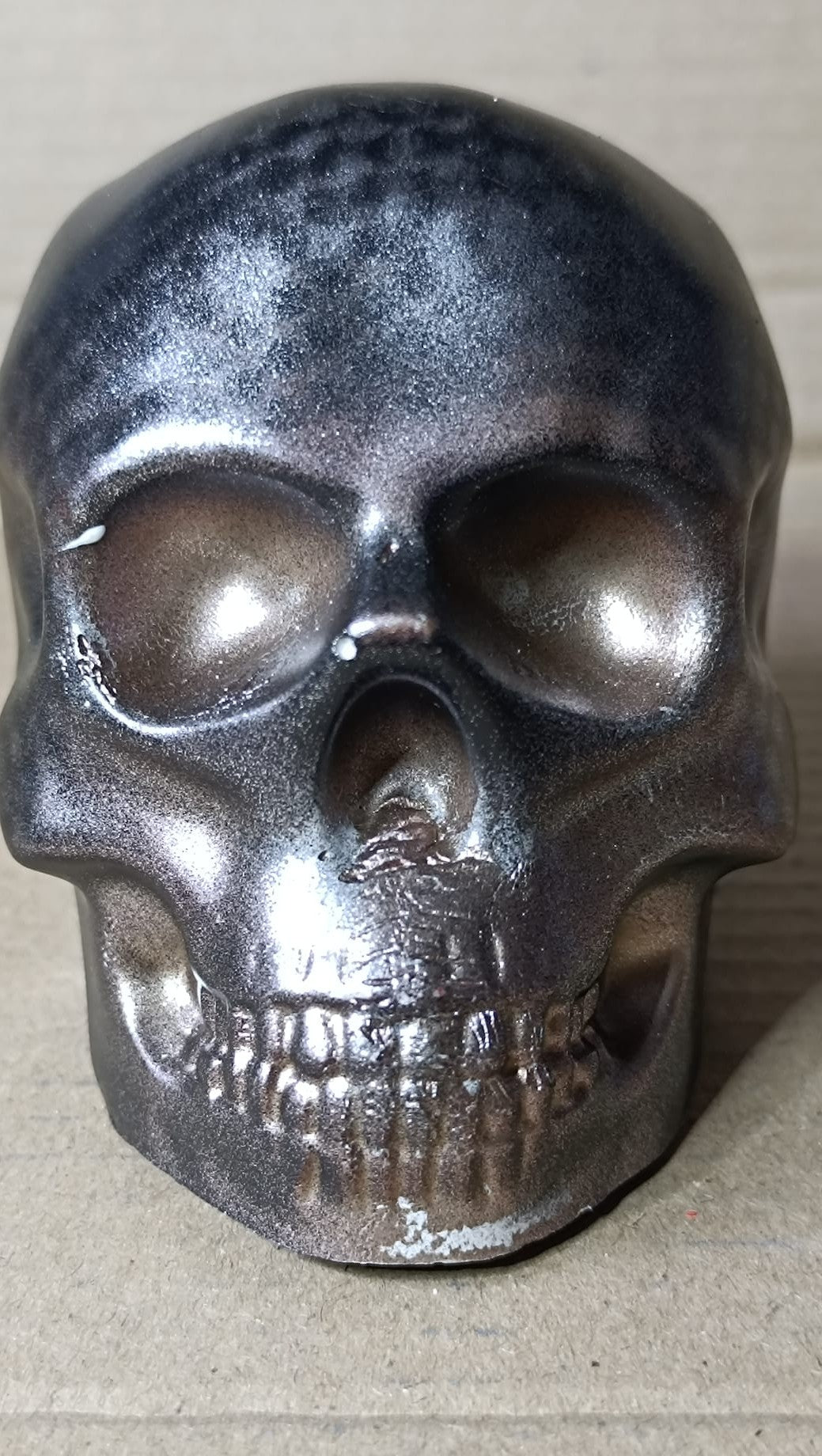 Gun Metal Black Silver Large Handcrafted Jesmonite Skull Paperweight | Decorative & Functional Art