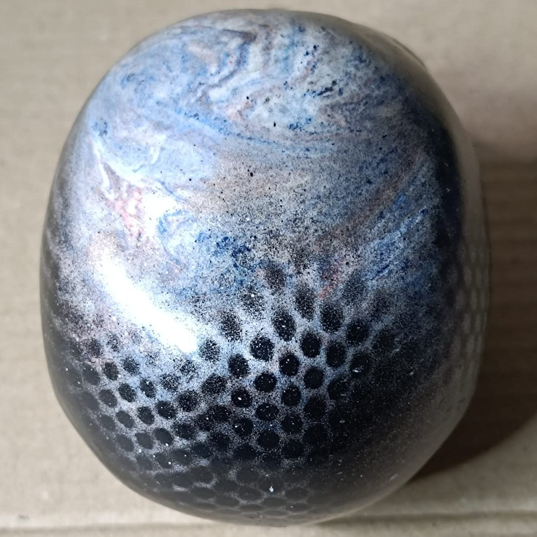 Blue Marble Black Silver Large Handcrafted Jesmonite Skull Paperweight | Decorative & Functional Art