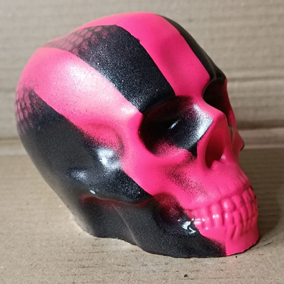 Pink Black Chrome SIlver Large Handcrafted Jesmonite Skull Paperweight | Decorative & Functional Art