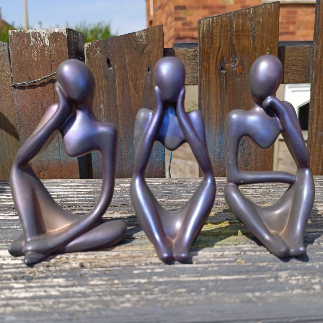 Set of 3 Purple Bronze Abstract Jesmonite Figurine Ornaments – Modern Minimalist Design