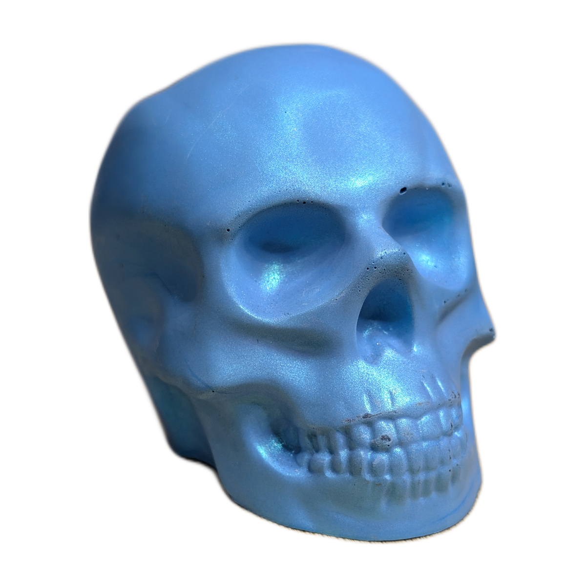 Large Handmade Jesmonite Skull Ornament – Blue Shimmer Finish, photograph 8