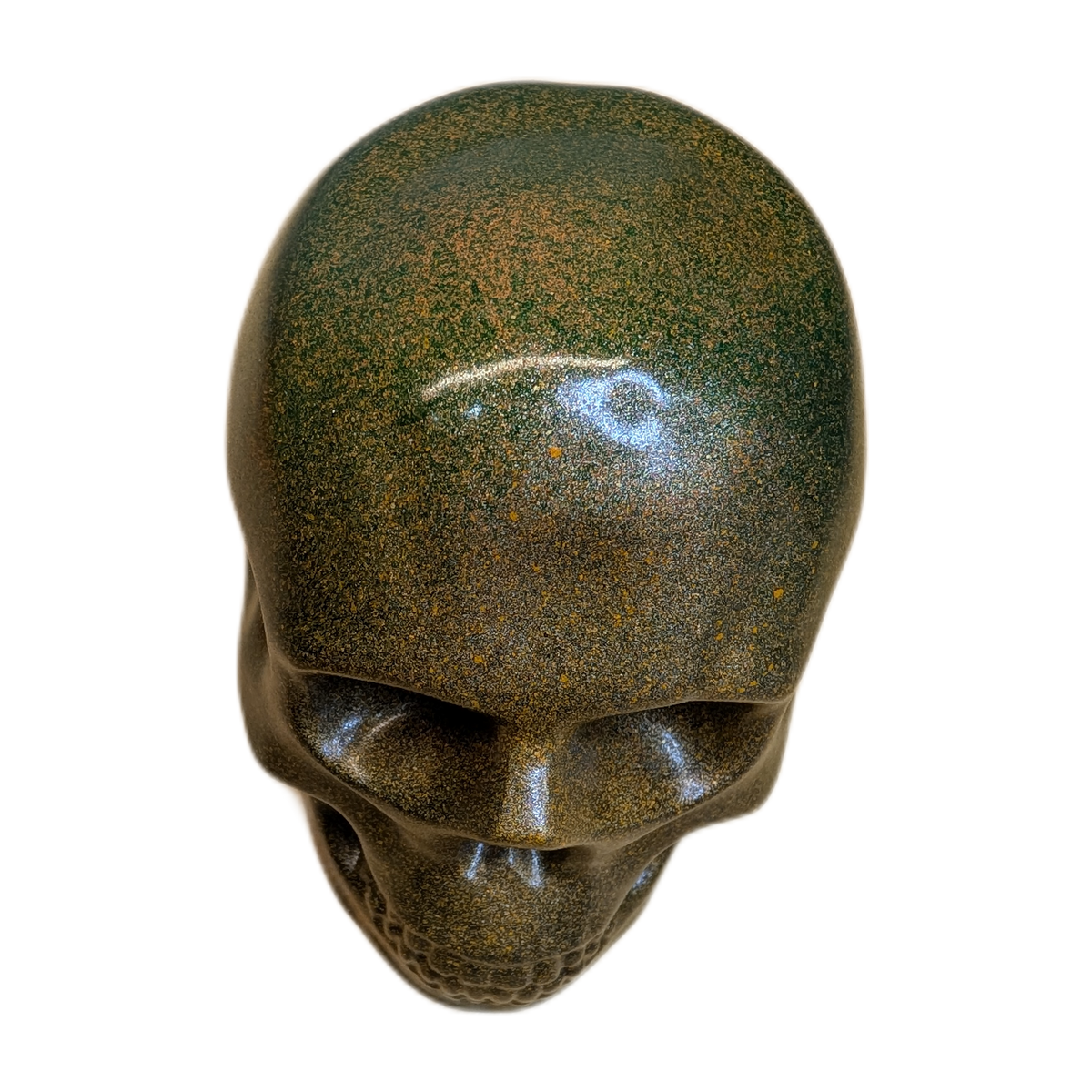 Large Handmade Jesmonite Skull Ornament – Green & Orange Decorative Finish, photograph 10