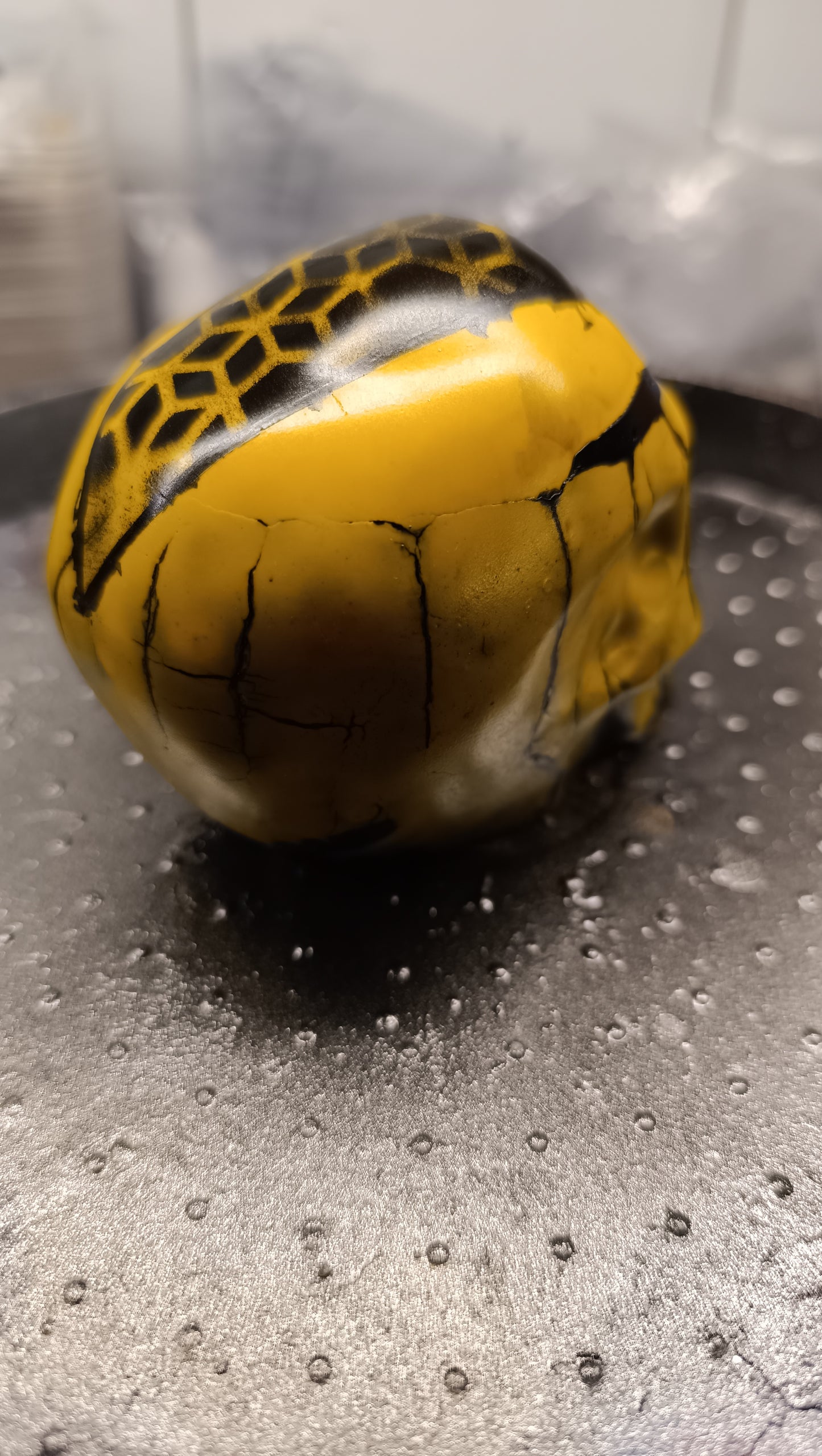 Large Handcrafted Skull Ornament – Jesmonite & Epoxy Resin | Decorative & Functional Art - Black & Yellow