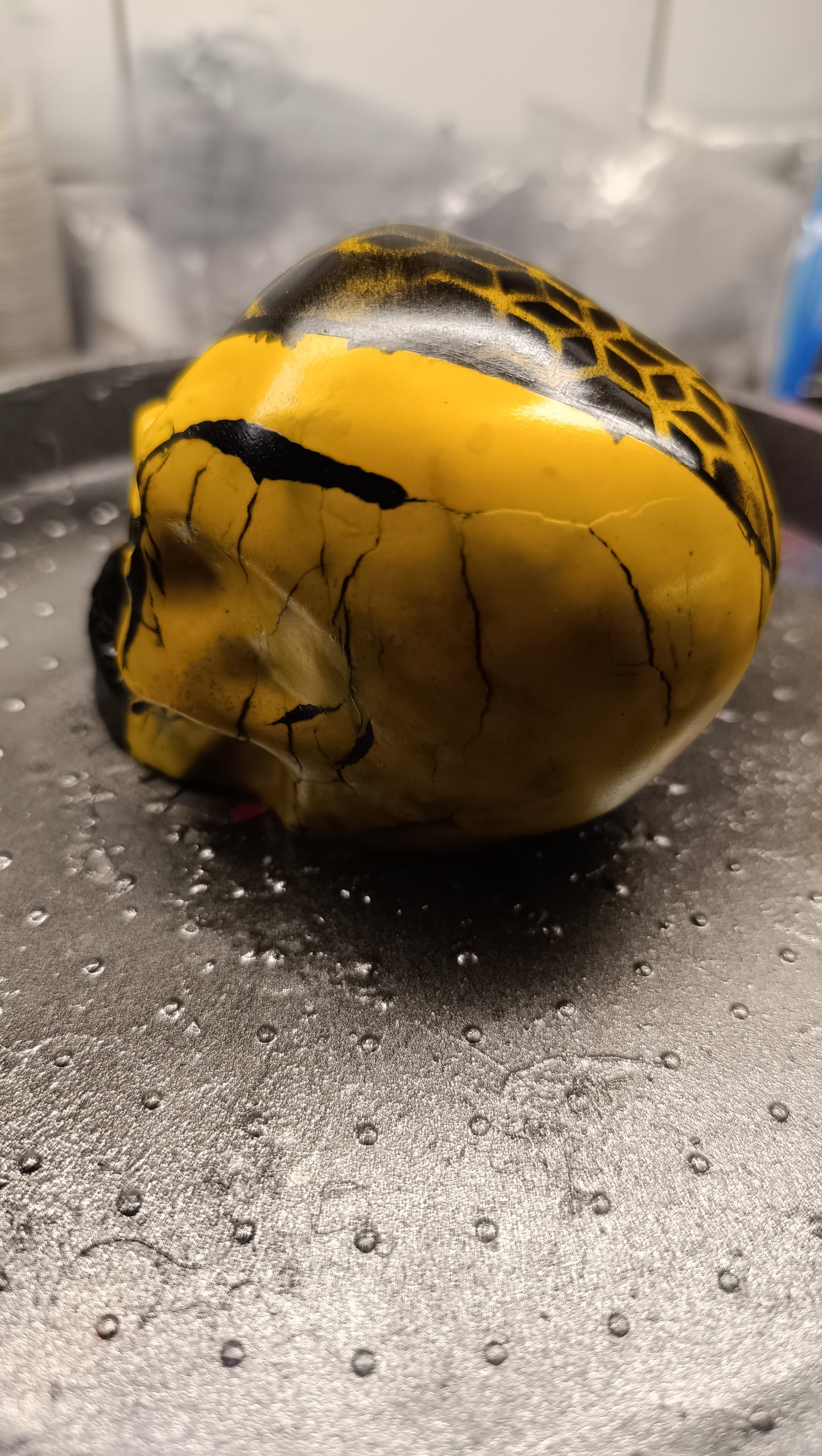 Large Handcrafted Skull Ornament – Jesmonite & Epoxy Resin | Decorative & Functional Art - Black & Yellow
