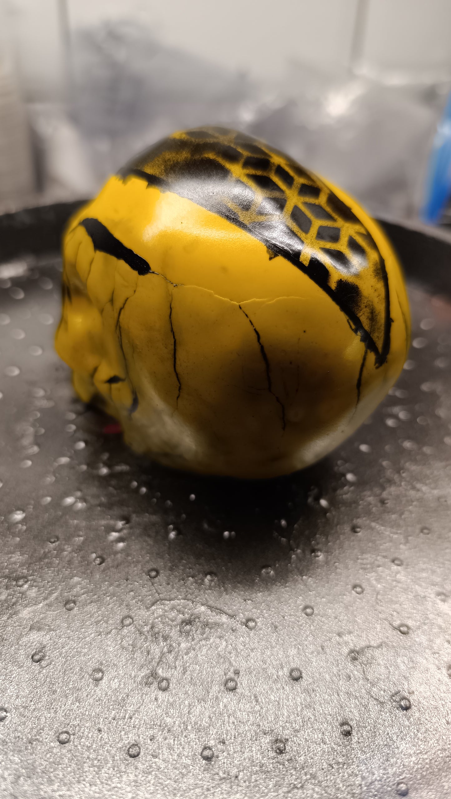 Large Handcrafted Skull Ornament – Jesmonite & Epoxy Resin | Decorative & Functional Art - Black & Yellow