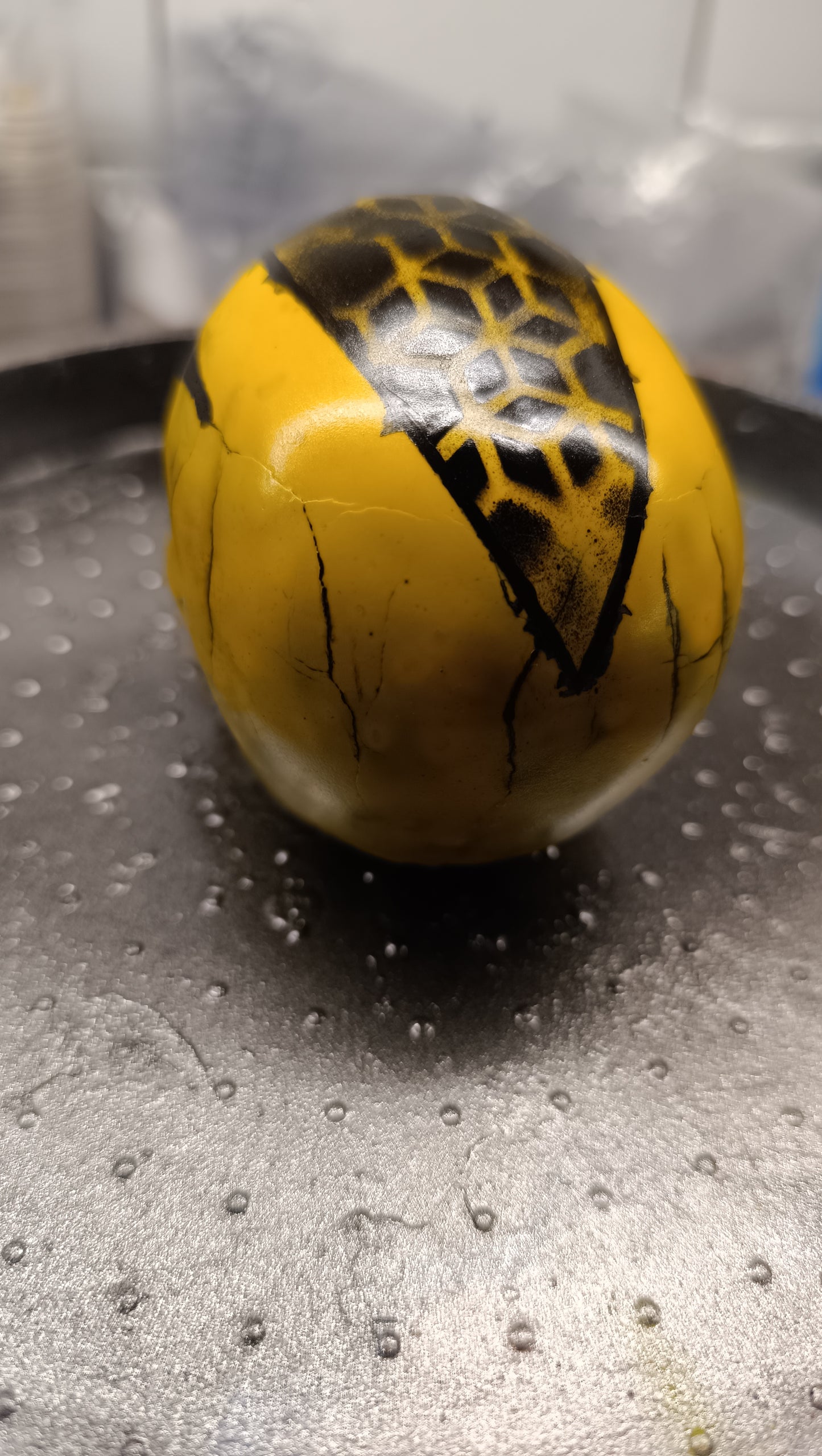 Large Handcrafted Skull Ornament – Jesmonite & Epoxy Resin | Decorative & Functional Art - Black & Yellow