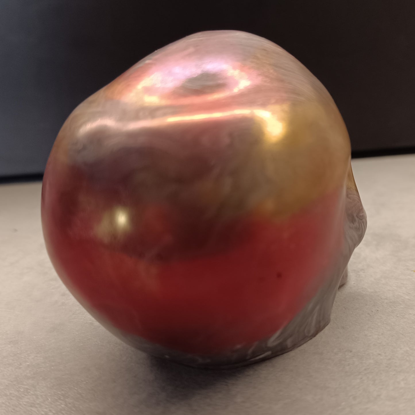 Gold Red Marble Grey Large Handcrafted Jesmonite Skull Paperweight