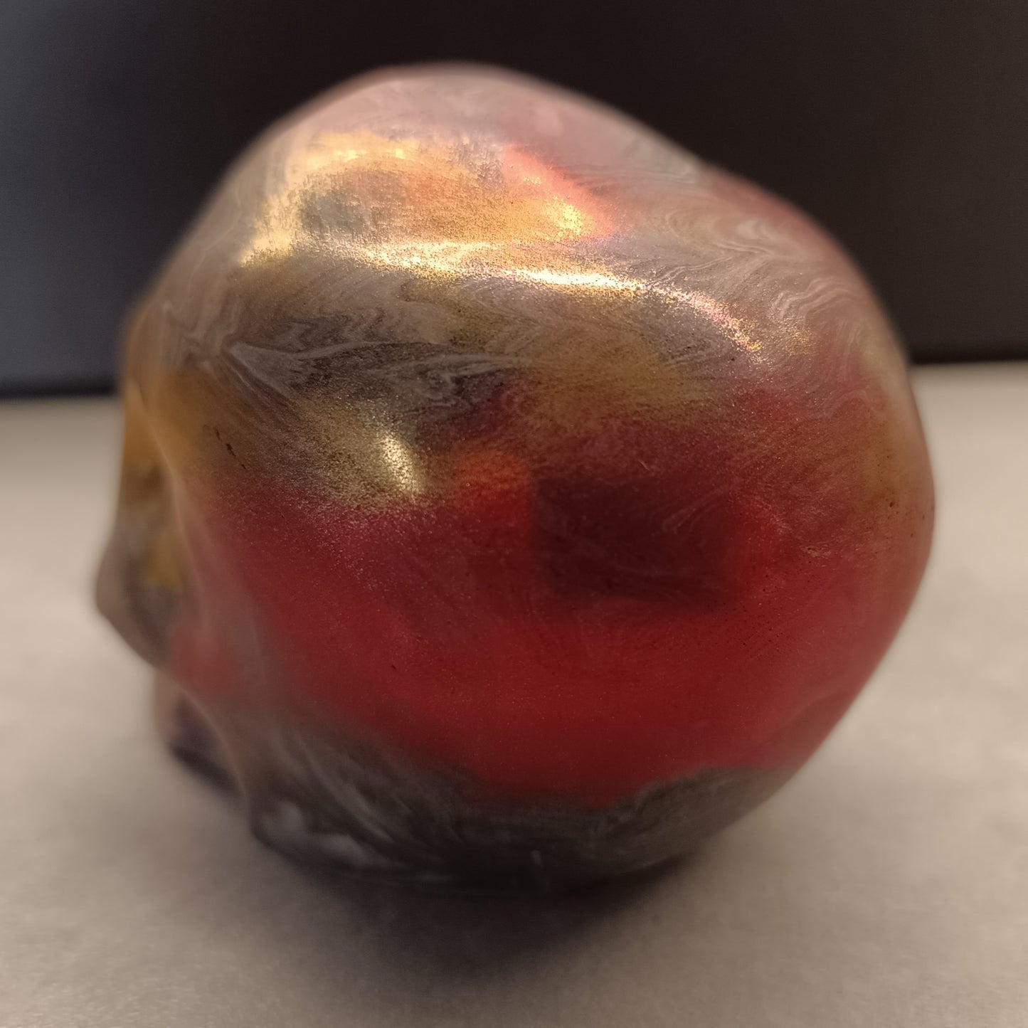 Gold Red Marble Grey Large Handcrafted Jesmonite Skull Paperweight