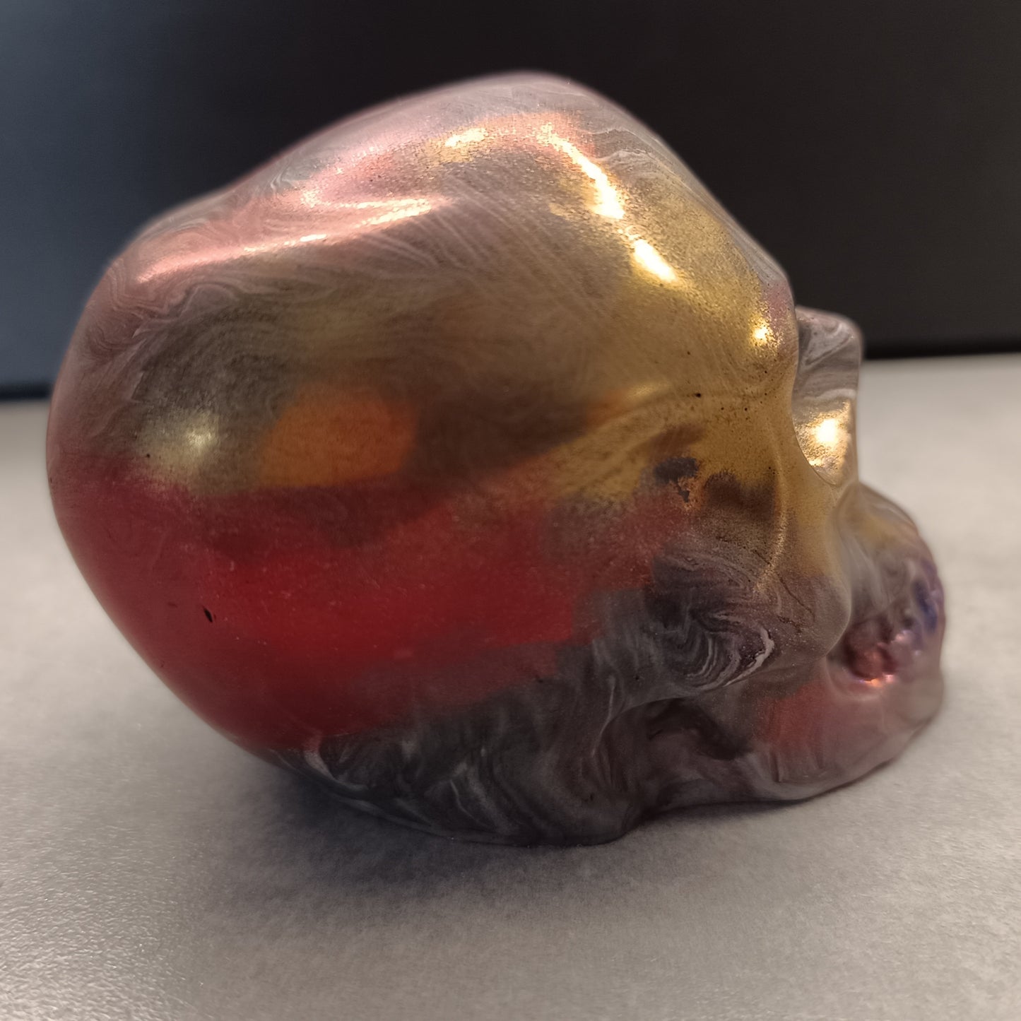 Gold Red Marble Grey Large Handcrafted Jesmonite Skull Paperweight