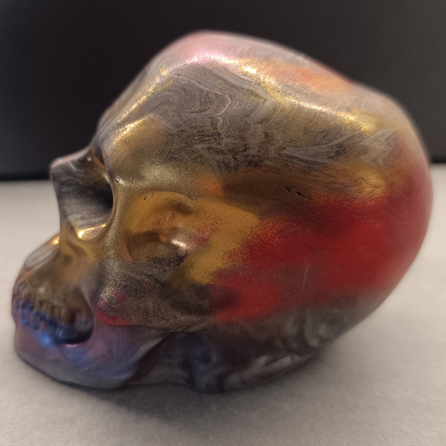 Gold Red Marble Grey Large Handcrafted Jesmonite Skull Paperweight