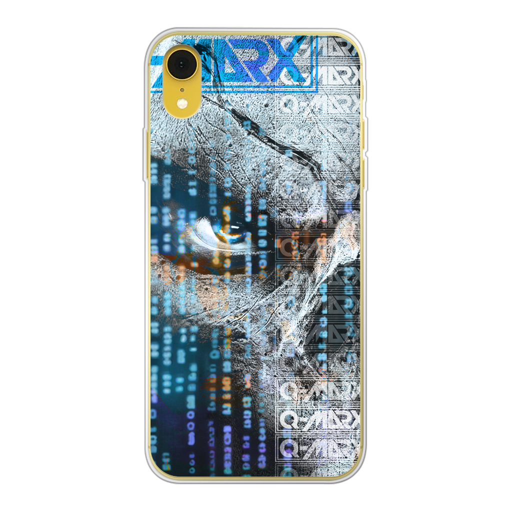 Q-Marx - Blue Matrix Skull Back Printed Transparent Soft Phone Case