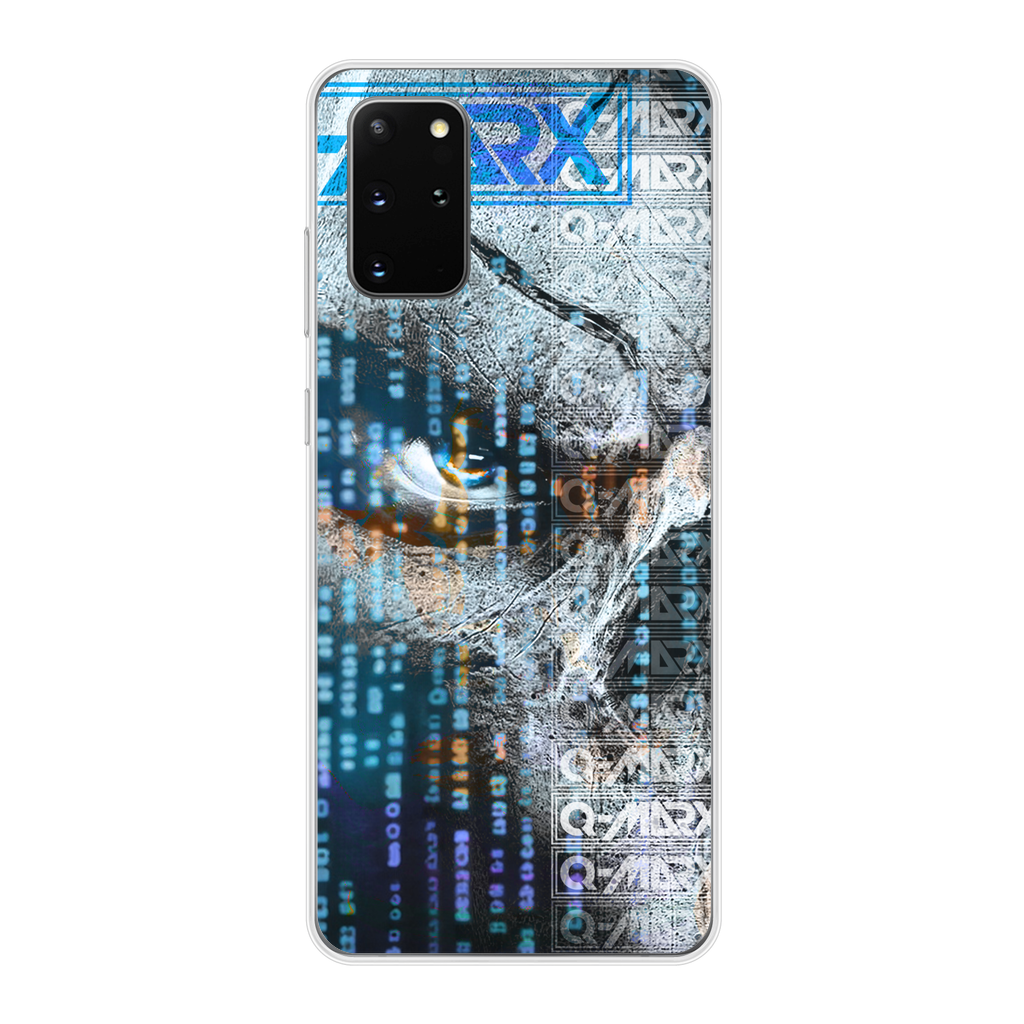 Q-Marx - Blue Matrix Skull Back Printed Transparent Soft Phone Case