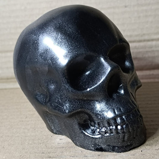 Black Grey Silver Large Handcrafted Jesmonite Skull Paperweight | Decorative & Functional Art