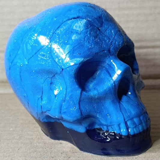Blue Lagoon Large Handcrafted Epoxy Resin Jesmonite Skull Paperweight | Decorative & Functional Art