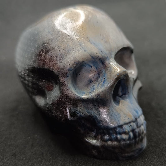 Large Handcrafted Skull Ornament – Jesmonite & Epoxy Resin | Decorative & Functional Art - Dot Matrix Blue Marble