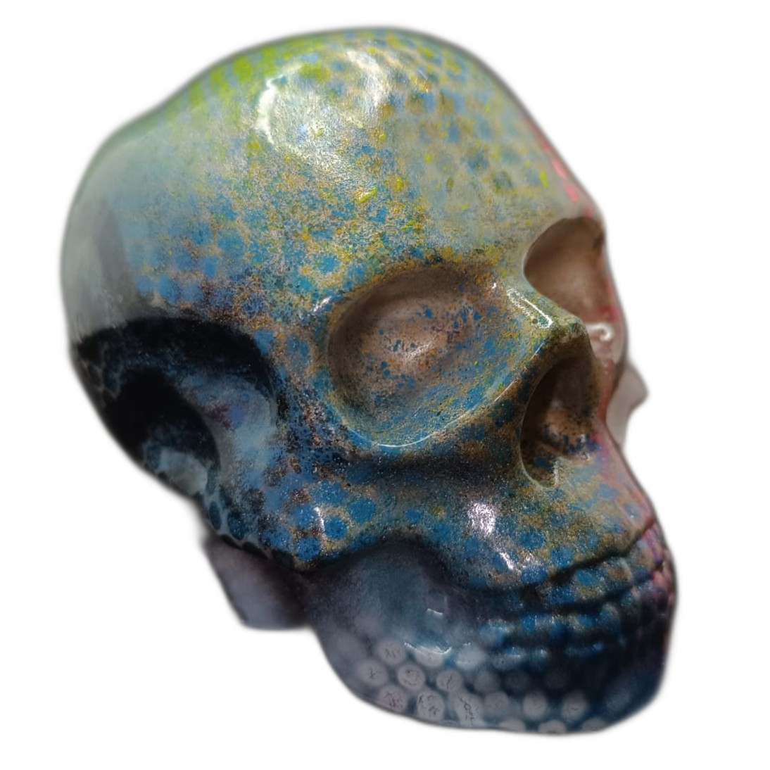 Large Handcrafted Skull Ornament – Jesmonite & Epoxy Resin | Decorative & Functional Art - Dot Matrix Modern Retro