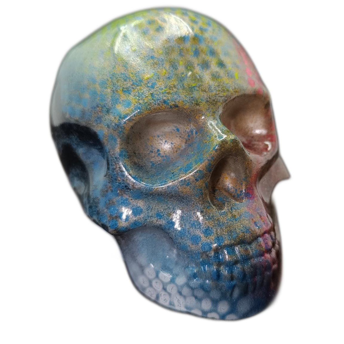 Large Handcrafted Skull Ornament – Jesmonite & Epoxy Resin | Decorative & Functional Art - Dot Matrix Modern Retro