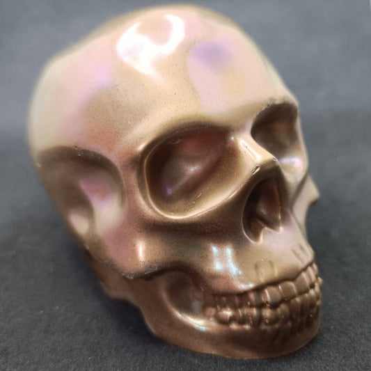 Large Handcrafted Skull Ornament – Jesmonite & Epoxy Resin | Decorative & Functional Art - Gold Pearlescent Green Pink Purple