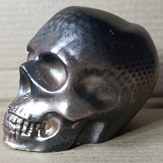 Gun Metal Black Silver Large Handcrafted Jesmonite Skull Paperweight | Decorative & Functional Art