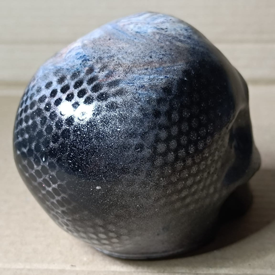 Blue Marble Black Silver Large Handcrafted Jesmonite Skull Paperweight | Decorative & Functional Art