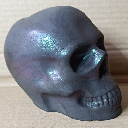 Pearlescent Black Large Handcrafted Jesmonite Skull Paperweight | Decorative & Functional Art
