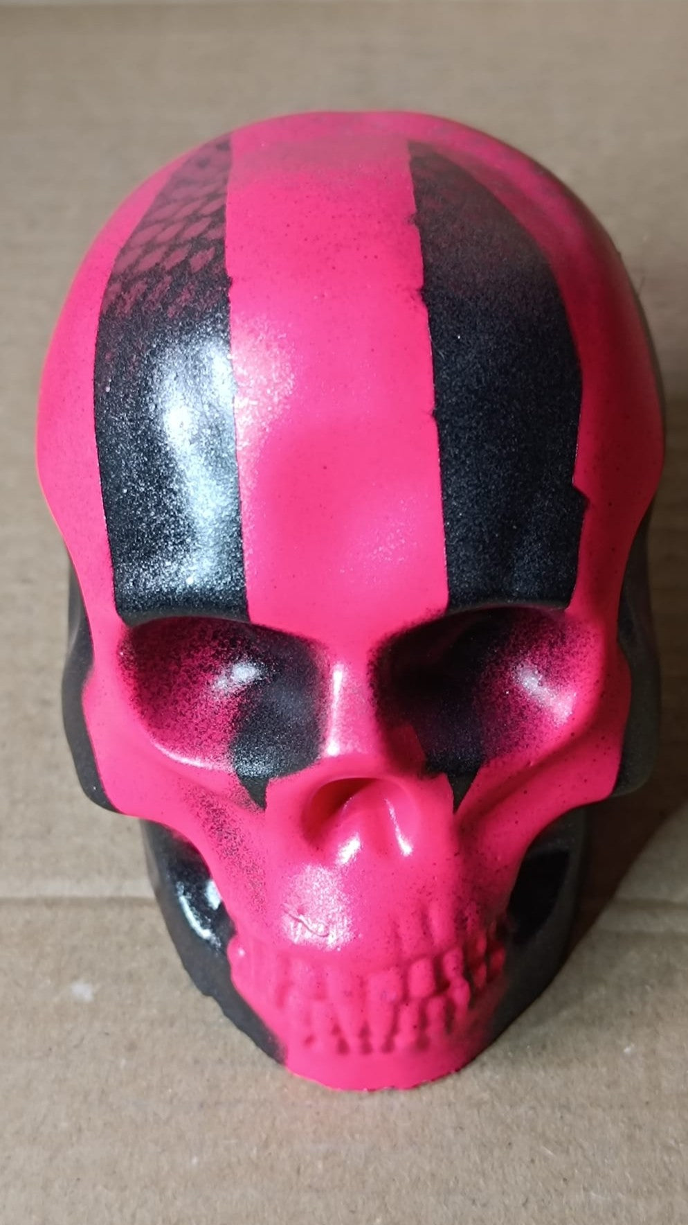 Pink Black Chrome SIlver Large Handcrafted Jesmonite Skull Paperweight | Decorative & Functional Art